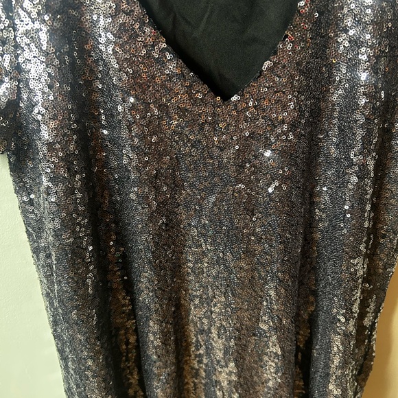 Lulu's Shimmering Black Sequin Short Sleeve Dress - Picture 3 of 4